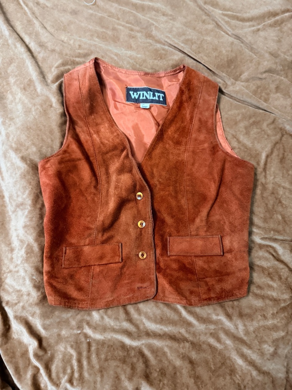 Winlit Vintage Rust Suede Button Orange Western Vest See Pics Large Women’s